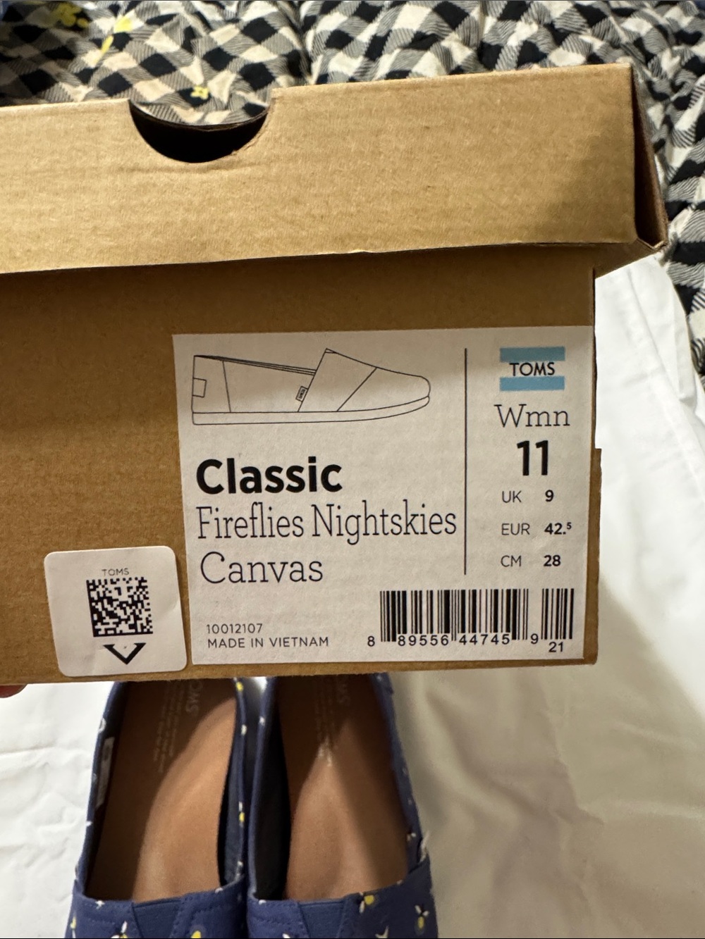 Toms navy canvas slip-ons with yellow firefly print - Picture 2 of 3